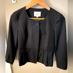 Feminine Blazer with 3/4 Sleeves, Hidden Buttons, and Pleating from LOFT in 00P